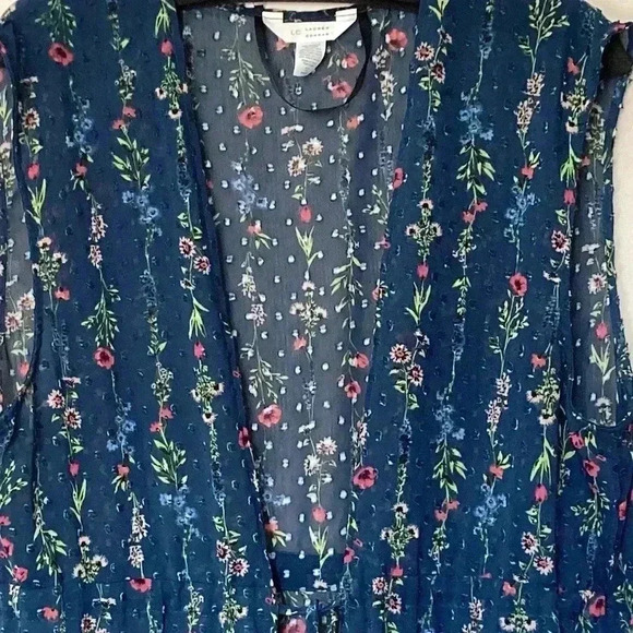 NWOT LC By Lauren Conrad Linear Botanical Long Vest  One Size Navy Blue Floral - Picture 4 of 14